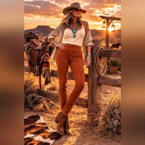 Sundance Genuine Leather Cropped Pants – Size Large – Western Boho Style